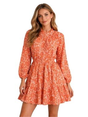 J. Crew Orange Paisley Smocked-Waist mini dress balloon sleeve ruffle small
